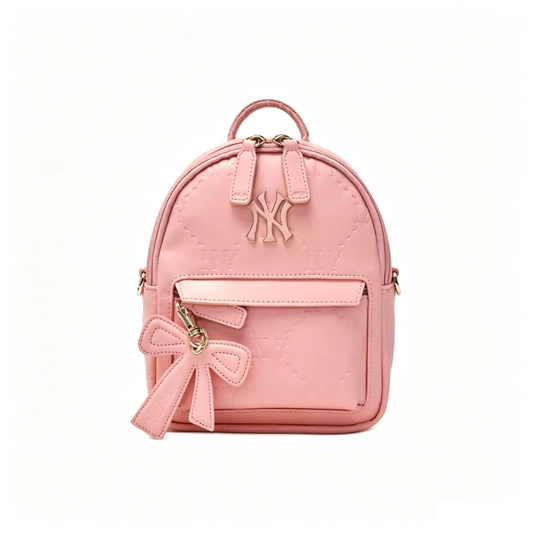 Mini Embossed Pattern Backpack for Women, Cute Bow Pendant Small Daypack, PU Leather Casual Rucksack Multi‑Way Shoulder Bag for Daily Use