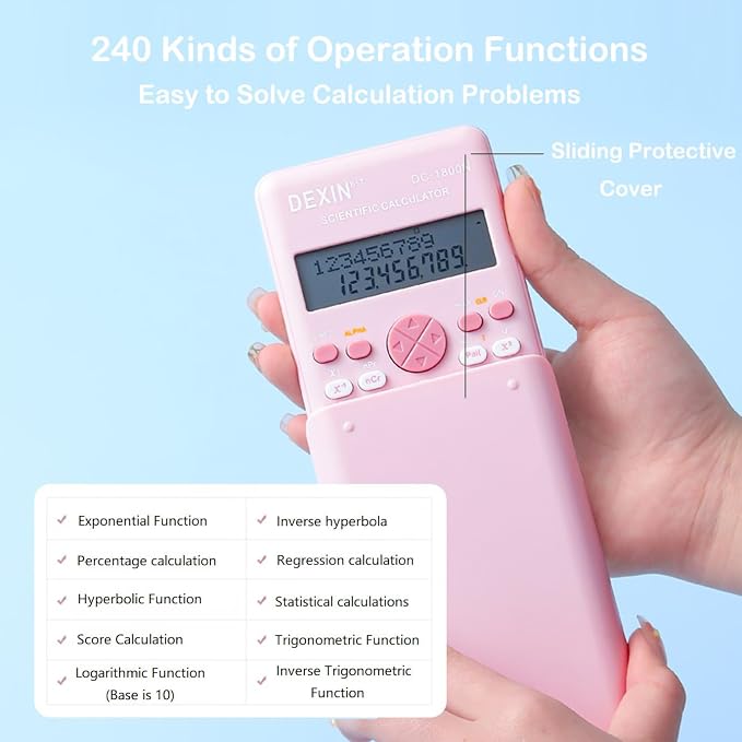 Scientific Calculators for Students, 240 Functions 2-Line Standard Scientific Calculator, Cute School Office Supplies,Math Calculator for School (Blue)
