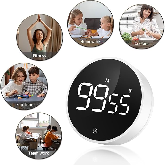 VOCOO Digital Kitchen Timer - Magnetic Countdown Countup Timer with Large LED Display Volume Adjustable, Easy for Cooking and for Seniors and Kids to Use (White)