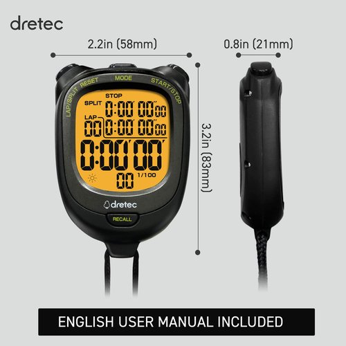 dretec Digital Stopwatch Waterproof Backlight Black