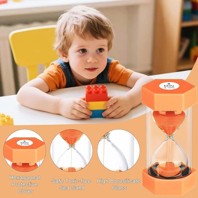 10 Minute Sand Timer Hourglass, Unbreakable Hourglass Sand Watch 10 Min, Reloj De Arena 10 Minutos, Colorful Plastic Hour Glass Sandglass for Classroom Games (Orange
