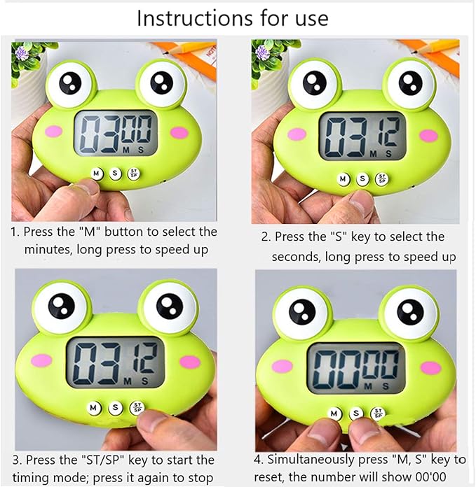 Kitchen Timer, Cute Cartoon Animal Countdown Timer, Digital Cooking with Magnetic, LCD Large-Screen Visual Clock, Hangable Alarm Clock with Stand,for Cooking Bake Sport Game (Timer-QW)