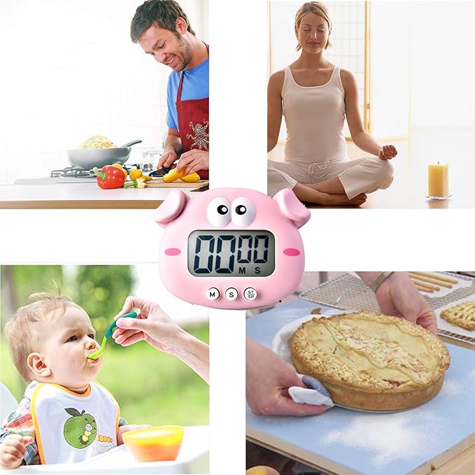 Kitchen Timer, Cute Cartoon Animal Countdown Timer, Digital Cooking Timer with Magnetic, LCD Large-Screen Visual Clock, Hangable Alarm Clock with Stand,for Cooking Bake Sport Game (Timer-XZ)