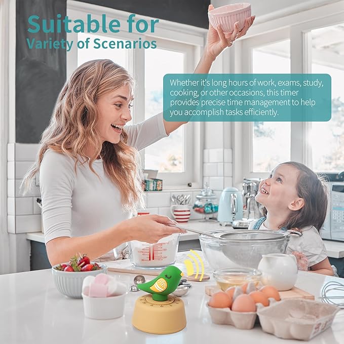 Mechanical Kitchen Timer, Cute Timer for Kids, Wind Up 60 Minutes Manual Countdown for Classroom, Home, Study and Cooking