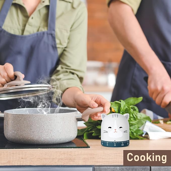 Queekay 4 Pcs Kitchen Cooking Timer Animal Mechanical Timer 60 Minute Wind up Dial 360° Rotating Countdown Egg Reminder No Batteries Loud Ring Cartoon Alarm for Kids Time Management, Fox Pig Cat Dog