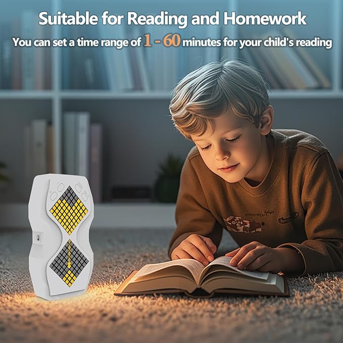 LED Visual Hourglass Timer, 1-60 Minute Countdown with Magnetic Mount, Buzzer Alert & Dimmable Night Light, Sand Timer for Kids Learning, Classroom, Cooking, Chess, Fitness & Baking(White)