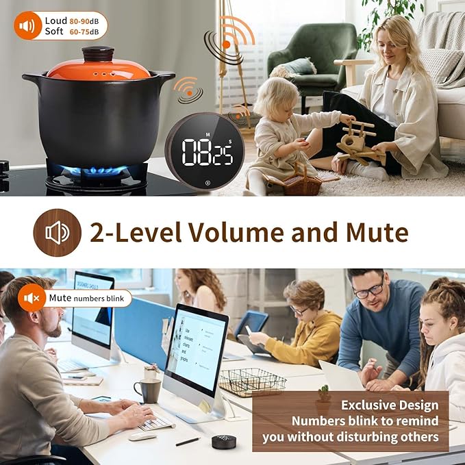 VOCOO Digital Kitchen Timer - Magnetic Countdown Countup Timer with Large LED Display Volume Adjustable, Easy for Cooking and for Seniors and Kids to Use