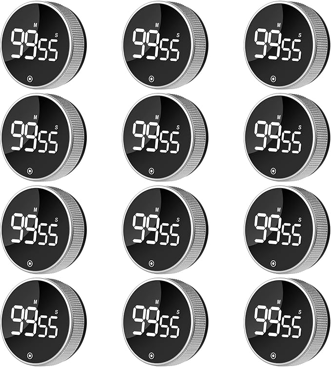 12 Pack Digital Kitchen Timer - Magnetic Kitchen Timer Visual timers Large LED Display Countup Timer 3 Volumes, 2 Brightness LevelsExtensively Use in Break Time, Cooking,Gym, Meeting, Classroom(Black)