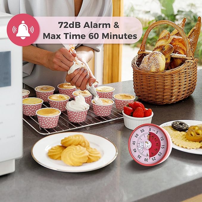 Kitchen Timer, Kitchen Countdown Cooking Reminder No Battery Required Magnetic Time Management Timer, Pink