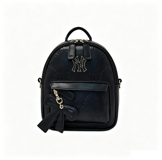 Mini Embossed Pattern Backpack for Women, Cute Bow Pendant Small Daypack, PU Leather Casual Rucksack Multi‑Way Shoulder Bag for Daily Use